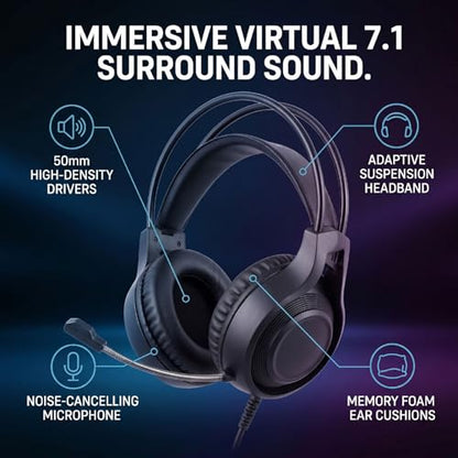 EBTOOLS Wired Gaming Headset 50mm Driver 7.1 Surround Sound, Over Ear Headphones with Noise Cancelling Microphone Memory Foam Ear Cushions for PC Switch