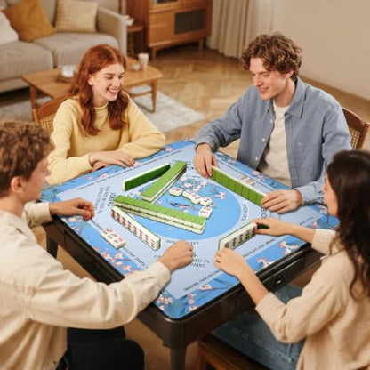DEVPNR Mahjong Mat for Table with Black Carrying Bag, 32.6"x32.6", Blue | Non-Slip Table Cover, Noise-Reducing, with Rules, Easy Storage, for American Mahjong, Poker, Card & Board Games - color: Blue