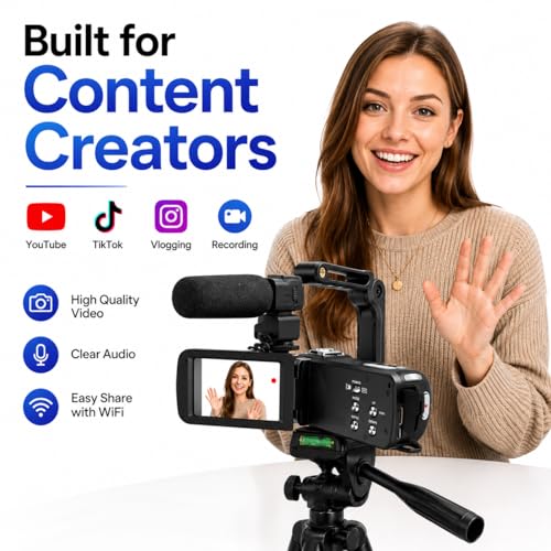 Acuvar 4K Video Camera Camcorder 60FPS 48MP with WiFi, 18X Zoom, Flip Screen, External Mic, Stabilizer & Tripod – Vlogging Camera Kit with 2 Batteries, Dual Charger & 64GB SD Card for YouTube - style: Elite Kit