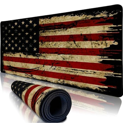 Desk Mat Gaming Mouse Pads – Antique USA Flag, Large 31.50 x 11.80 Inch Extended Gaming Mouse Pad, Large Desk Mat, Non-Slip Backing with Ultra-Smooth Surface for Gaming, Office & Home Desk - color: Antique Usa Flag, size: Large