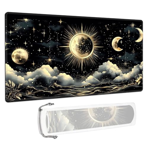 for MTG/TCG Playmat - 28x16 Inch Trading Card Game Mat with Reinforced Stitched Edges,Non-Slip Rubber Base and Free Storage Bag,Large Desk Mat,Celestial Moon Sun - color: Celestial Moon Sun, size: 28x16 Inch