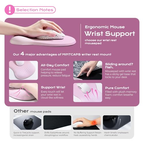 Ergonomic Mousepad with Wrist Rest Pink, Wrist Rest for Mouse Pad, Memory Foam with Massage Design, Non-Slip PU Base for Office and Home - color: pink mousepad with wrist rest