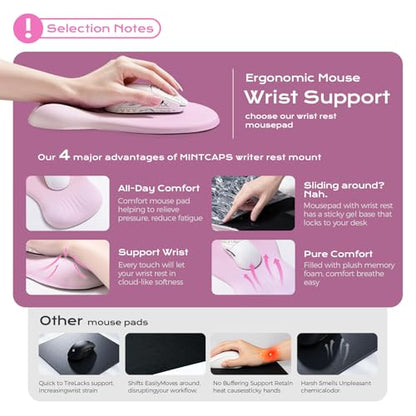 Ergonomic Mousepad with Wrist Rest Pink, Wrist Rest for Mouse Pad, Memory Foam with Massage Design, Non-Slip PU Base for Office and Home - color: pink mousepad with wrist rest