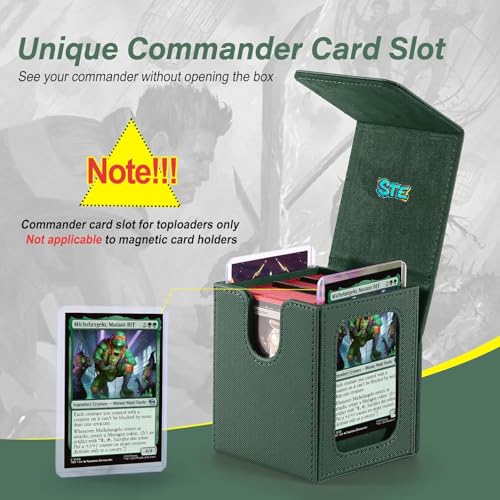 MTG Deck Box, Double Display Window MTG, Commander Deck Box Fits 120+ Single Sleeved Cards, PU Leather Magnetic Closure Card Box with 2 Dividers&2 Toploaders for TCG, CCG, Green - color: Green, size: 1 pack
