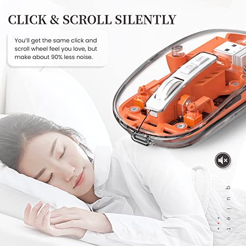 A.JAZZ Wireless Bluetooth5.1&2.4G Mini Lightweight Mouse,Transparent Clear Cool,Rechargeable Silent Computer Mice,Nano USB C Receiver,LED Battery Magic Silm For Office/PC/Mac/Laptop/Apple/ipad(Orange) - color: Orange