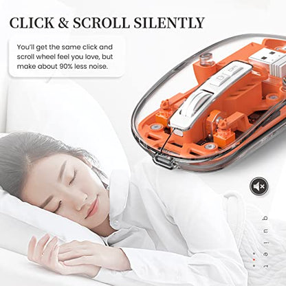 A.JAZZ Wireless Bluetooth5.1&2.4G Mini Lightweight Mouse,Transparent Clear Cool,Rechargeable Silent Computer Mice,Nano USB C Receiver,LED Battery Magic Silm For Office/PC/Mac/Laptop/Apple/ipad(Orange) - color: Orange
