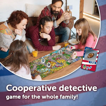 Trefl Spy Guy USA Cooperative Detective Game, Family Board Game, Huge Cartoon Board, US Monuments and Symbols, for Adults and Children Aged 5 and Over