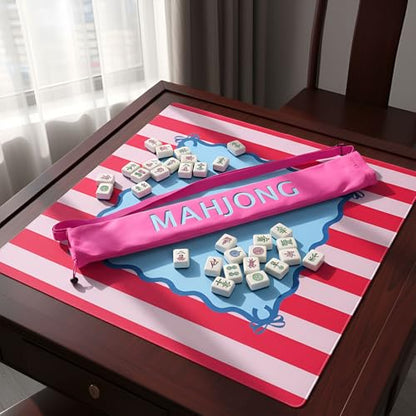34 Inch Long Mahjong Mat Bag Cute Double Strapped Canvas Drawstring Mahjong Holder Lightweight Outdoor Carrying Bag for Board Games Travel Storage-Mat Not Include(Pink,1 Pc) - color: Pink, style: Soild