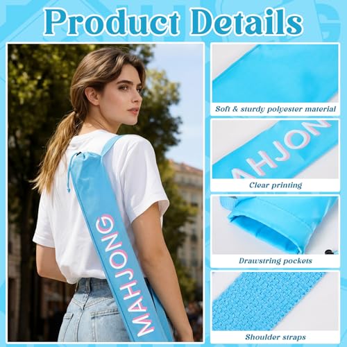 35 Inch Long Mahjong Mat Bag Waterproof Mahjong Mat Storage Carrying Bag Double Strapped Polyester Drawstring Lightweight Holder for Board Games Storage-mat Not Included(Blue) - color: Blue