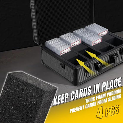 Graded Card Storage Box – Aluminum Alloy Trading Cards Case Holds 140+ Graded Cards, Sports Card Storage Box with Lock, Fits PSA, CSG, BGS (Large Carbon Fiber) - color: 4 Row-Carbon Fiber