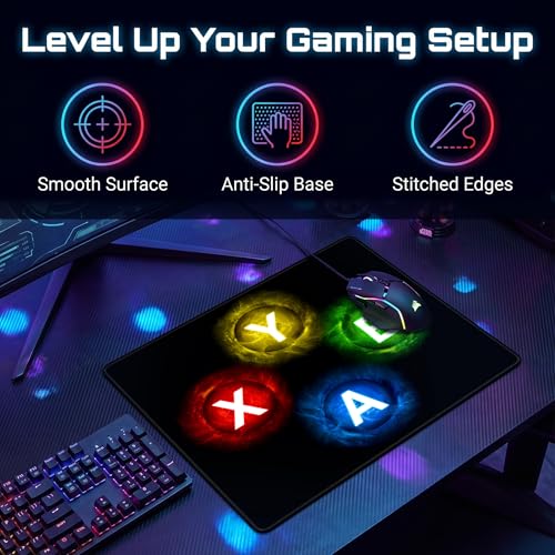 Gamepad Button Big Mouse Pad Large, Gaming Controller‌ Mouse Pad Desk Pad, Long Computer Keyboard Mouse Mat Mousepad with Non-Slip Base and Stitched Edge for Gaming and Office (XYAB, 12.6" x 10.6") - color: XYAB, size: 12.6L x 10.6W inches