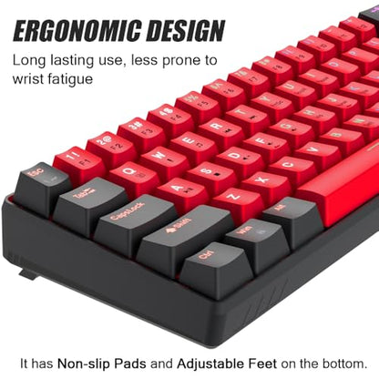 abucow 60% Mechanical Gaming Keyboard Black Switch Wired Compact Keyboard Anti-Ghosting No-Conflict 61 Swappable keycaps Ergonomic Design for Windows/Mac (Black-Red) - color: Black-Red