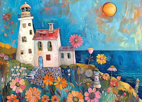 Puzzle for Adults, 1000 Pieces, Painting Lighthouse with Poster, Pieces Fit Perfectly Interlocking Letters on the Back, No Dust, Gift for Elderly Seniors (70 x 50 cm) - color: Lighthouse