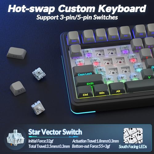 AULA S75 PRO Wireless Mechanical Keyboard with Screen&Knob, Tri-Mode Hot Swappable Gaming Keyboard 75%, Pre-lubed Switches, RGB Backlit, Side Printed PBT Keycaps, Creamy Sounding Computer Keyboards - color: Gradient Black