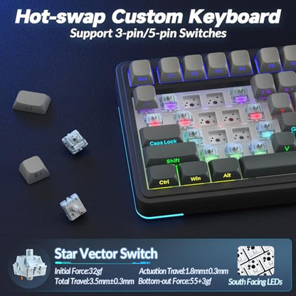 AULA S75 PRO Wireless Mechanical Keyboard with Screen&Knob, Tri-Mode Hot Swappable Gaming Keyboard 75%, Pre-lubed Switches, RGB Backlit, Side Printed PBT Keycaps, Creamy Sounding Computer Keyboards - color: Gradient Black