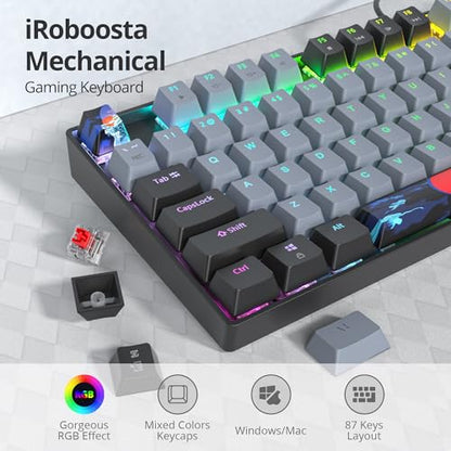 75% Mechanical Gaming Keyboard with Red Switch, RGB LED Backlit Keyboard Grey, 87 Keys Compact TKL Wired Computer Keyboard for Windows Laptop PC Gamer (87 Dolch) - color: 87 Dolch/Red Switch