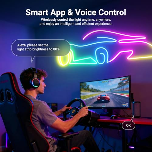 NEEWER 9.84ft/3m LED Strip Lights, Smart AI RGB IC Flexible Cuttable Neon Rope Light, App Control, Bedroom Gaming Room Indoor Studio Home Wall Decor, Compatible with Google Assistant Alexa, NS02 - size: 9.84ft/3m