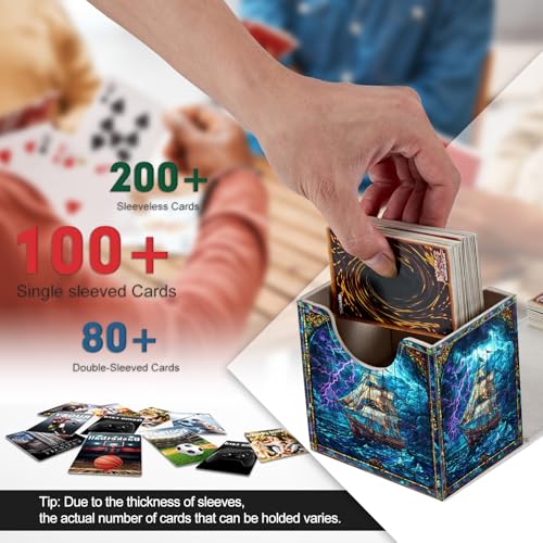 Card Deck Box, Card Storage Box Fits 100+ Single Sleeved Cards, Large Capacity PU Leather Card Storage Box with Strong Magnet for Magic Commander TCG/CCG, Ocean Ship - color: Ocean Ship