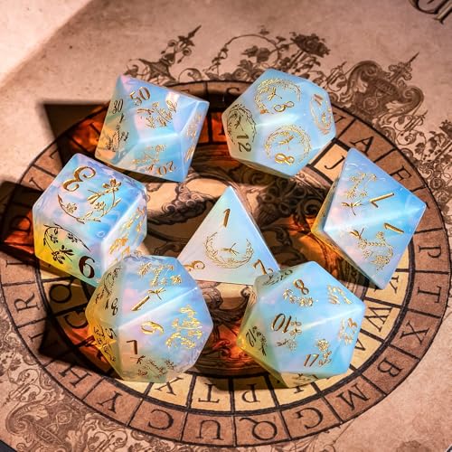 UDIXI Opal Stone DND Dice Dragonfly Gemstone Dice Set D&D for Tabletop Game | Natural Stone, Premium Gift Box, DM Gift, for Dungeons and Dragons Role Playing Games - color: Opal- Dragonfly