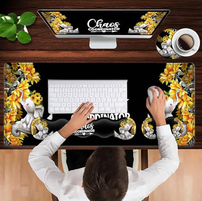 Desk Mouse Pad Office Large Mousepad Extended XXL (31.5x11.8in) Anime Cartoon Cute Baby Elephants with Sunflowers Gaming Mouse Mat Rubber Base Stiched Edges + Memory Foam Keyboard Wrist Rest - color: JV-mouse pad-8-1
