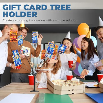 LED Gift Card Tree Holder to Hold Gift Cards, Lottery Tickets, Money | Lottery Ticket Holders with 11 Flexible Clips, Great for Birthday, Party, Wedding, Christmas, Metal Stand with Black Finish - color: Gift Card Tree