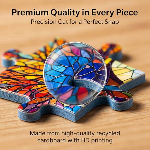 Amzgo® 1000 Pieces Stained Glass Jigsaw Puzzle, Beautiful Tree of Life Art Puzzles for Adults, Unique Fun Impossible Hard Difficult Challenging Pretty Puzzles, Colorful Mosaic Nature Puzzle