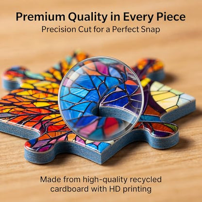 Amzgo® 1000 Pieces Stained Glass Jigsaw Puzzle, Beautiful Tree of Life Art Puzzles for Adults, Unique Fun Impossible Hard Difficult Challenging Pretty Puzzles, Colorful Mosaic Nature Puzzle