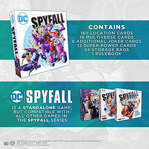 DC Spyfall - The Perfect Party Game - Find The Joker Before Time Runs Out - for 3 to 8 Players - Board Games for Teens and Adults - Featuring Batman, Superman, Wonder Woman, and More - Ages 13+