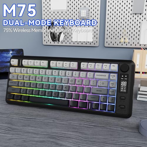 ZIYOU LANG M75 Wireless Gaming Keyboard, RGB Backlit Rechargeable 2000mAh Battery, Small Membrane But Mechanical Feel Keyboard with Smart Display & Knob, PBT Gradient keycaps for PC, MAC-Moonlit Night - color: Moonlit Night