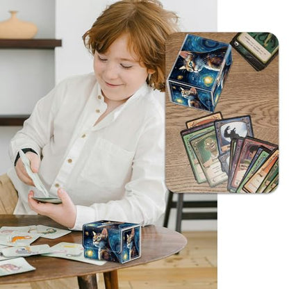 Strong Magnet Card Case Deck Box Mtg Card Box Playing Card Box Tcg Up to 200 Cards Creative Pattern Trading Card Storage Box for Collectible Card Games for MTG Cards, Cute Cat With Starry Night - color: Cute Cat With Starry Night