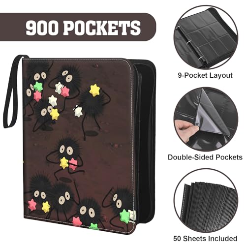 9-Pocket Trading Card Binder & Sports Card Book, 3-Ring Zipper Album Holds 900 Cards with 50 Removable Pages, Fits Standard 2.5" x 3.5" Game & TCG Cards, Water-Resistant PU Cover | 3-Ring Zipper Album, Holds 900 Cards, 50 Removable Pages, Fits 2.5" x 3.5"