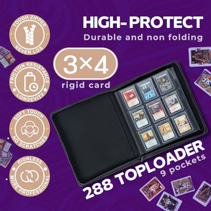 Top loader Binder - Holds 324+ Top Loaders for Cards, 9 Pocket Top Loader Binders with Sleeves for 3" x 4" Rigid Card Holders for Baseball, Football and other Cards (Deep Purple) - color: Deep Purple