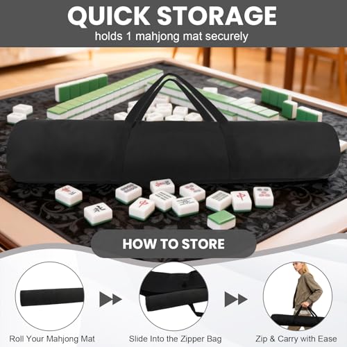34-Inch Mahjong Mat Bag, Heavy-Duty Canvas Carrying Bag with Center Dual Handles & Smooth Zipper, Fits Mahjong Mat, Racks & Tiles, All-in-One Travel Storage Bag - color: Black