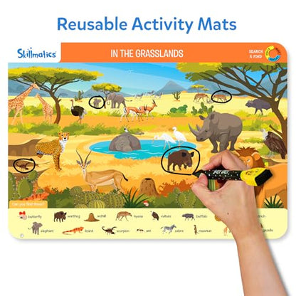 Skillmatics Search and Find Animals Educational Game - Reusable Preschool Learning Activities, Perfect for Toddlers & Kids Who Love Toys, Art & Crafts, Builds Vocabulary, Gifts for Ages 3, 4, 5, 6 - style: Search & Find Animals