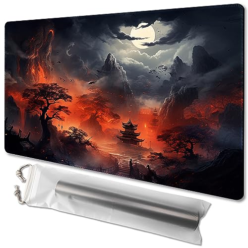 MTG Playmat Size 24x14in Free Storage Bags Non-Slip Backing Printing, Ideal for Card Game Enthusiasts TCG Playmat (Burning Forest Loft,No with Zone) - color: Burning Forest Loft-no With Zone