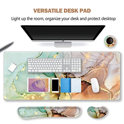 ARTSO Large Gaming Mouse Pad, Keyboard Wrist Rest Pad & Wrist Support Mousepad Set, Stitched Edge, Extended, Non-Slip Base, Memory Foam Desk Mat for Office, Home, Abstract Art Marble - color: Abstract Art Marble