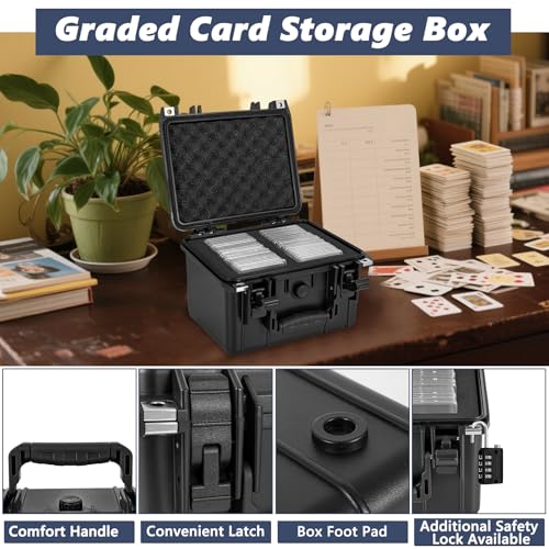 Graded Card Case - IP67 Waterproof Storage Box for Sports Trading Cards | Graded Card Carrying Case Storage Box for 40+ CSG, BGS, SGC, Top Loaders Graded Sports Trading Cards with 4 EVA Foam - size: M (holds 40+ Graded Cards--waterproof)
