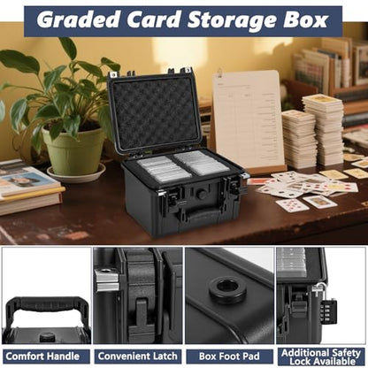 Graded Card Case - IP67 Waterproof Storage Box for Sports Trading Cards | Graded Card Carrying Case Storage Box for 40+ CSG, BGS, SGC, Top Loaders Graded Sports Trading Cards with 4 EVA Foam - size: M (holds 40+ Graded Cards--waterproof)