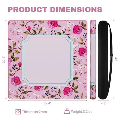 Anti Slip Mahjong Mat for Table 32.4" x 32.4" - Noise Reduction Rubber Base Game Mat with Carrying Bag, Waterproof Portable Table Cover for Poker/Cards/Board Games/Tile Games-Pink - color: Fl-pink