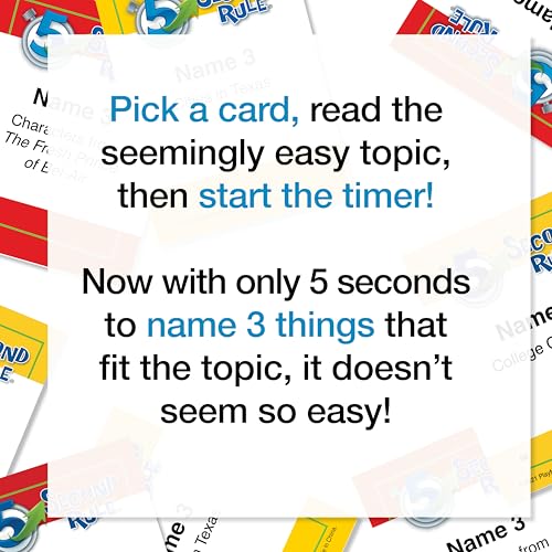5 Second Rule Game - Simple Questions Card Game for Family Fun, Party, Kids, Travel, Game Night & Sleepovers - Think Fast and Shout Out Answers - For Ages 10+ - style: 5 Second Rule