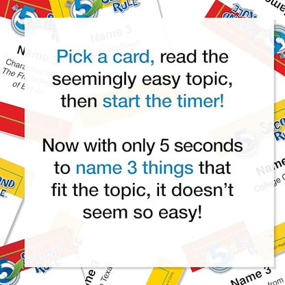 5 Second Rule Game - Simple Questions Card Game for Family Fun, Party, Kids, Travel, Game Night & Sleepovers - Think Fast and Shout Out Answers - For Ages 10+ - style: 5 Second Rule