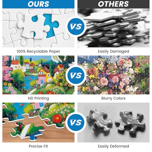 300 Pieces Puzzles for Adults, Large Piece Charming Village Jigsaw Puzzles,Colorful Village with Flowers,Birds Lake Puzzle for Kids Kids Ages 8-10 8-12 10-12,Puzzles for Family Game Nights,20.5x15 in - style: Flowers Village
