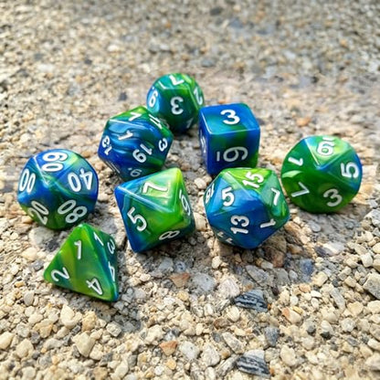 Blue Mix Green DND Dice Set for Dungeon and Dragons D&D Pathfinder Role Playing Game RPG Polyhedral Dice with Dice Bag - color: Green Mixed Blue