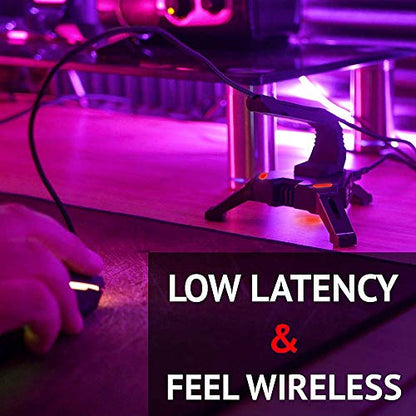 Tilted Nation Gaming Mouse Bungee Cord Holder with 4 Port USB Hub For PC & XBOX Wired Mice - Pro Esports Drag-Free Cable Management - Red LED
