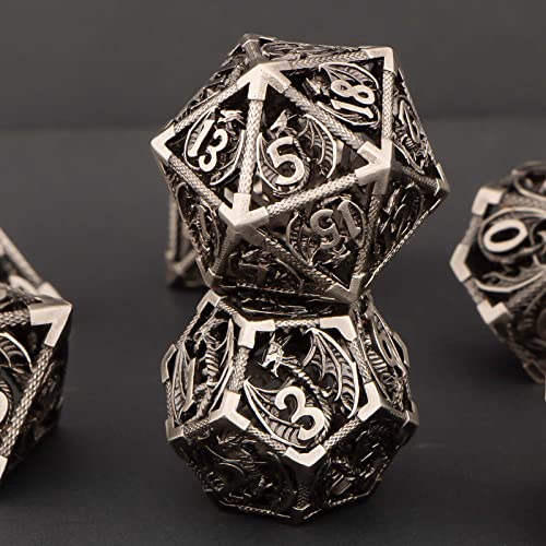 KERWELLSI Hollow DND Dice Set D&D with Gifts Box, 7pcs Polyhedral Metal D and D Dice for Role Playing Game, Dungeon Dragon Dice D20 D12 D10 D8 D6 D4 (Iron) - color: Iron