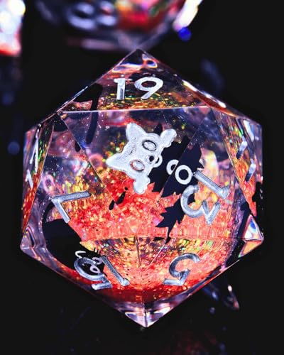 Froggod 싱글 리퀴드 코어 캣 D20 주사위 - DND, RPG, 테이블 탑 게임용 22mm 샤프 엣지 롤 플레잉 주사위 - 20면 레진 D&D 주사위, 캐서드 각인(캣 헤드 오렌지) - color: 캣 헤드 오렌지