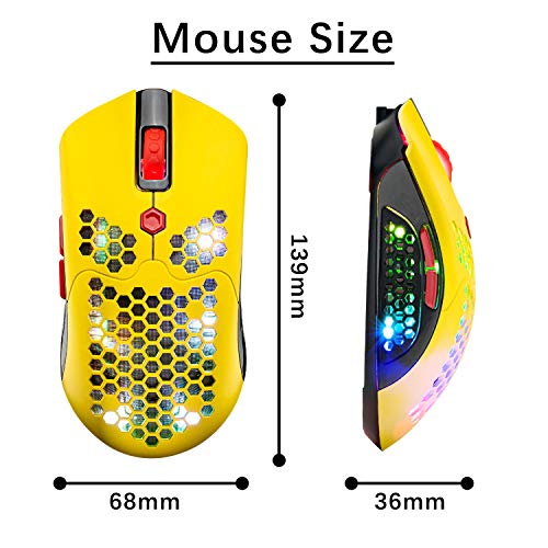 Wireless Gaming Mouse,16 RGB Backlit Ultralight Wireless/Wired Mice with Programmable Driver,Rechargeable 800mA Battery,Pixart 3325 12000 DPI,Lightweight Honeycomb Shell for PC Gamers (Yellow) - color: RGB Yellow