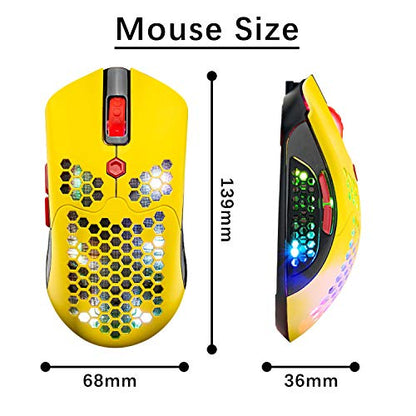 Wireless Gaming Mouse,16 RGB Backlit Ultralight Wireless/Wired Mice with Programmable Driver,Rechargeable 800mA Battery,Pixart 3325 12000 DPI,Lightweight Honeycomb Shell for PC Gamers (Yellow) - color: RGB Yellow
