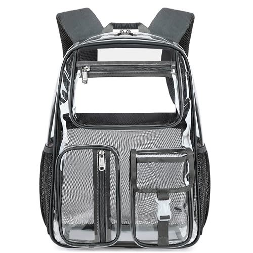 Clear Backpack Heavy Duty For Stadiums Events,Dark Gray 16inch TPU BookBag | See Through Plastic Stitch Durable Design 6-Pocket For School Adults work Airport Quick Security,Large capacity backpack - color: Dark Gray