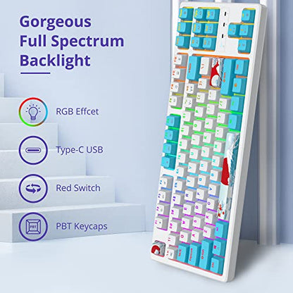 75 Percent Mechanical Gaming Keyboard, 87 Keys RGB Backlit Wired Keyboard TKL Compact Keyboard with Linear Red Switches for Laptop PC PS4 PS5 Xbox Gamer(87 Sea) - color: 87 Sea/red swicth